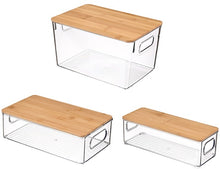Load image into Gallery viewer, STORFEX Stackable Transparent Storage Organizer with Bamboo Lids Set of 3