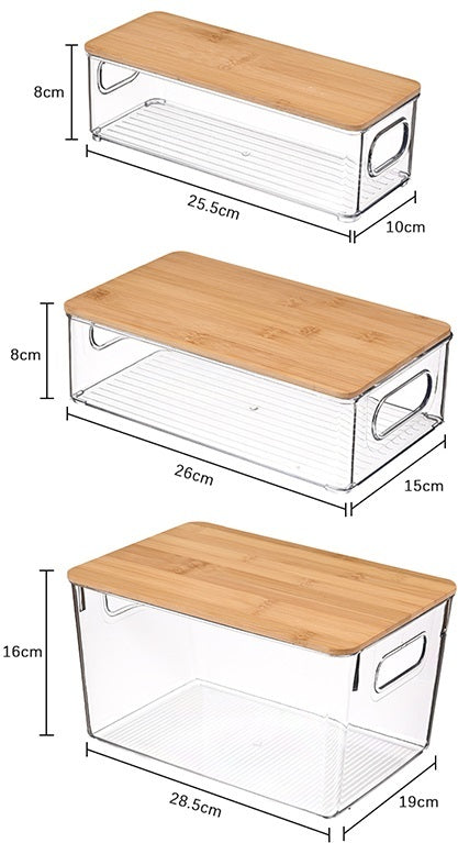 STORFEX Stackable Transparent Storage Organizer with Bamboo Lids Set of 3