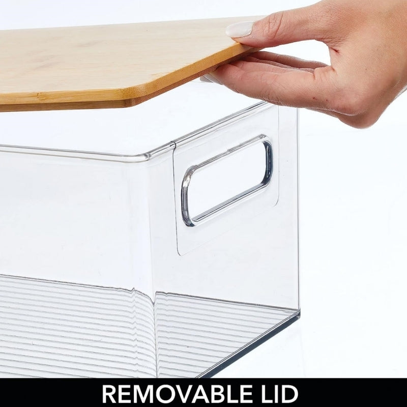 STORFEX Stackable Transparent Storage Organizer with Bamboo Lids Set of 3