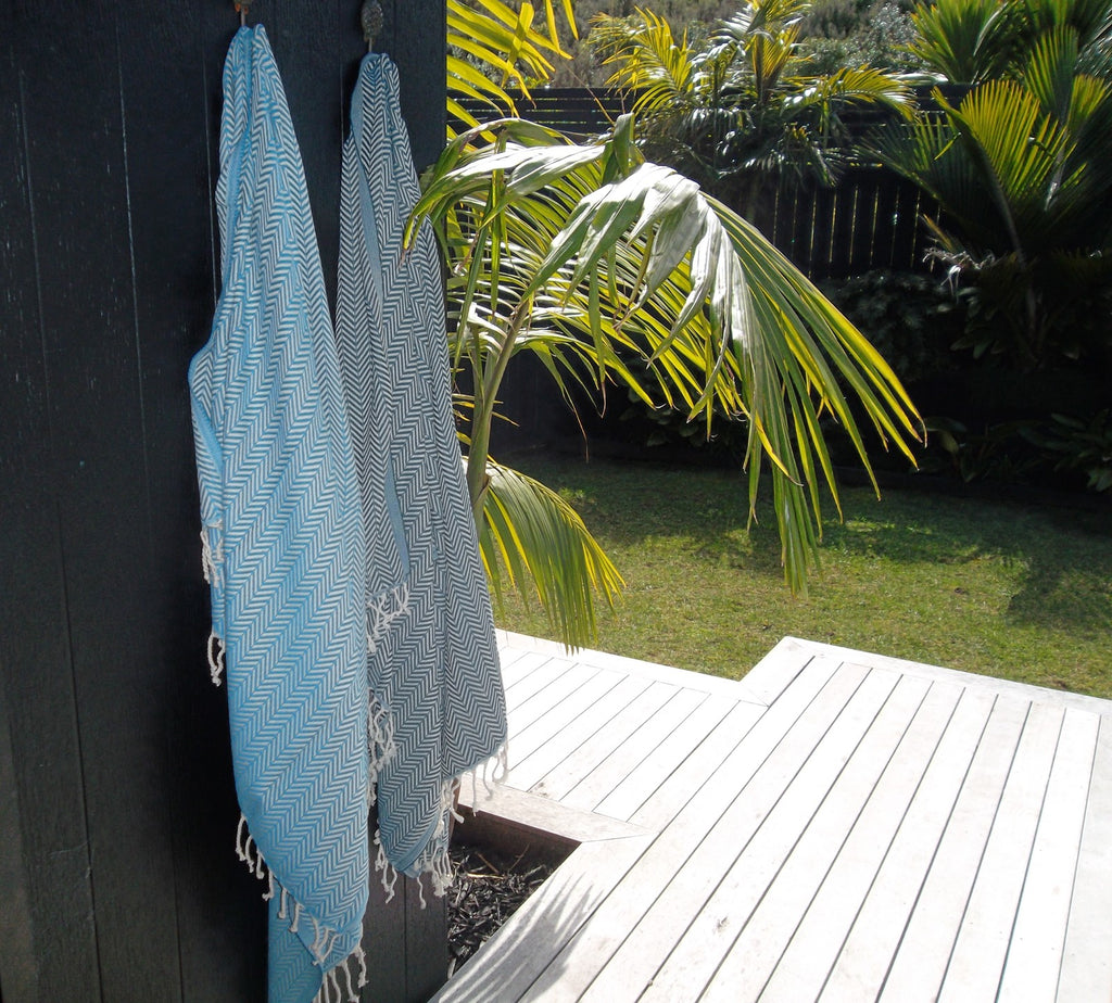 Fraser Country Turkish Beach Towel - Damla Teal (450GSM, 100 x 180cm)