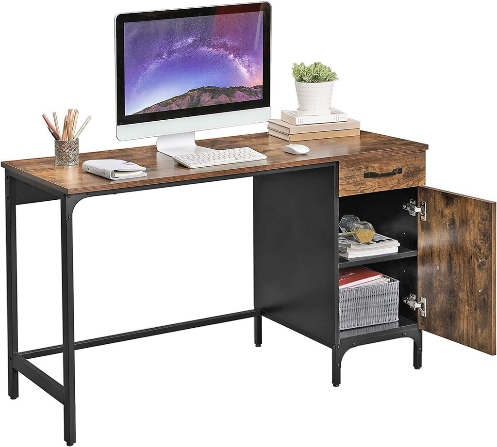 Vasagle Computer Desk with Cabinet - Rustic Brown