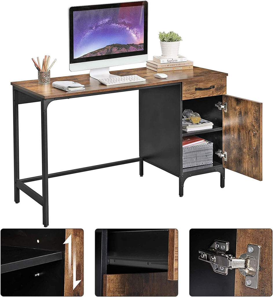 Vasagle Computer Desk with Cabinet - Rustic Brown