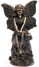 Load image into Gallery viewer, Jardinopia Garden Décor: Antique Bronze Topper - Fairy Sitting On Tree Stump - Jardinopia Garden Decor