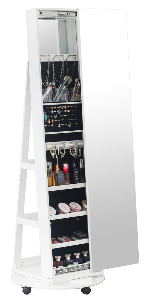 Fraser Country Free Standing Rotatable Jewelry Armoire with Mirror & Slide-Open Makeup Shelf