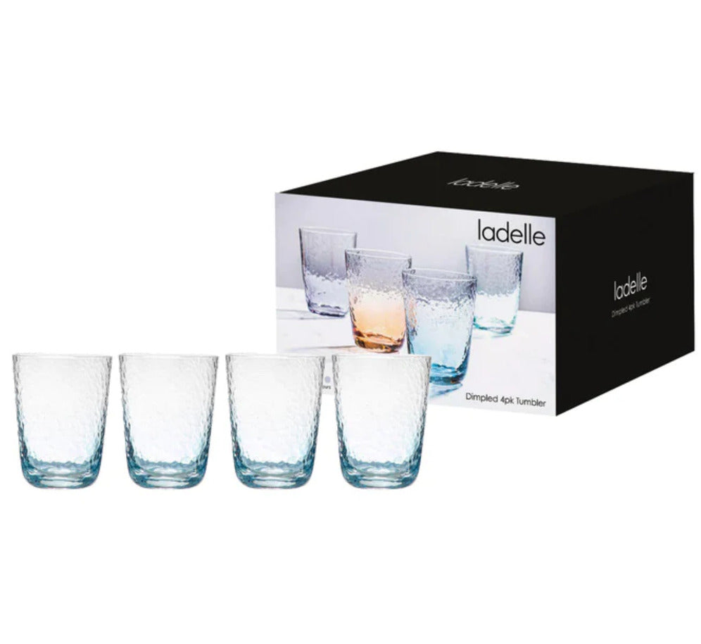 Ladelle: Dimpled Sky Blue Glass Tumbler (Set of 4)