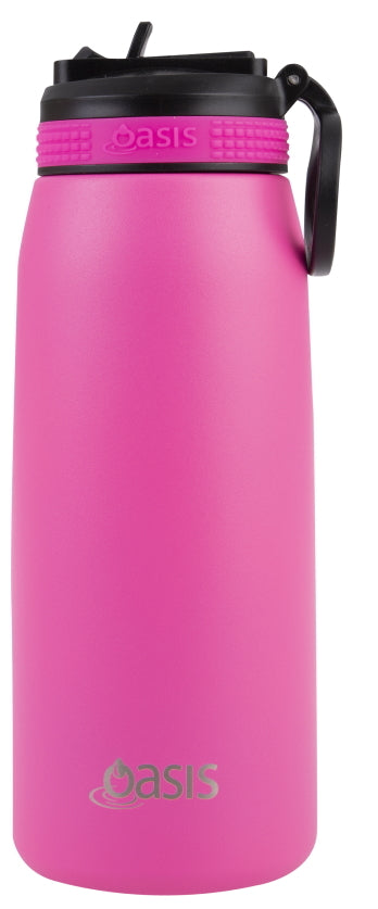 Oasis: Stainless Steel Insulated Sports Bottle W/Sipper Straw - Neon Pink (780ml) - D.Line