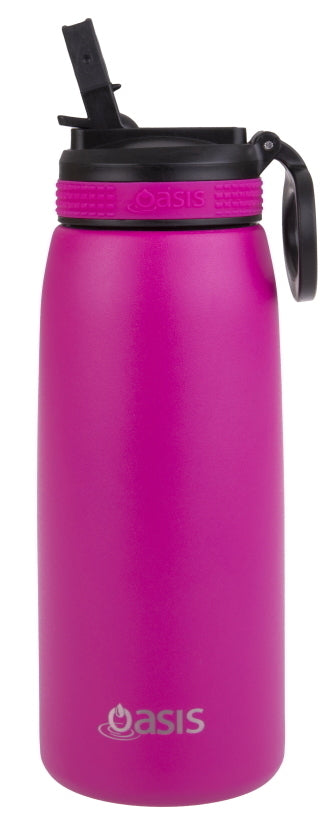 Oasis: Stainless Steel Insulated Sports Bottle W/Straw - Fushia (780ml) - D.Line