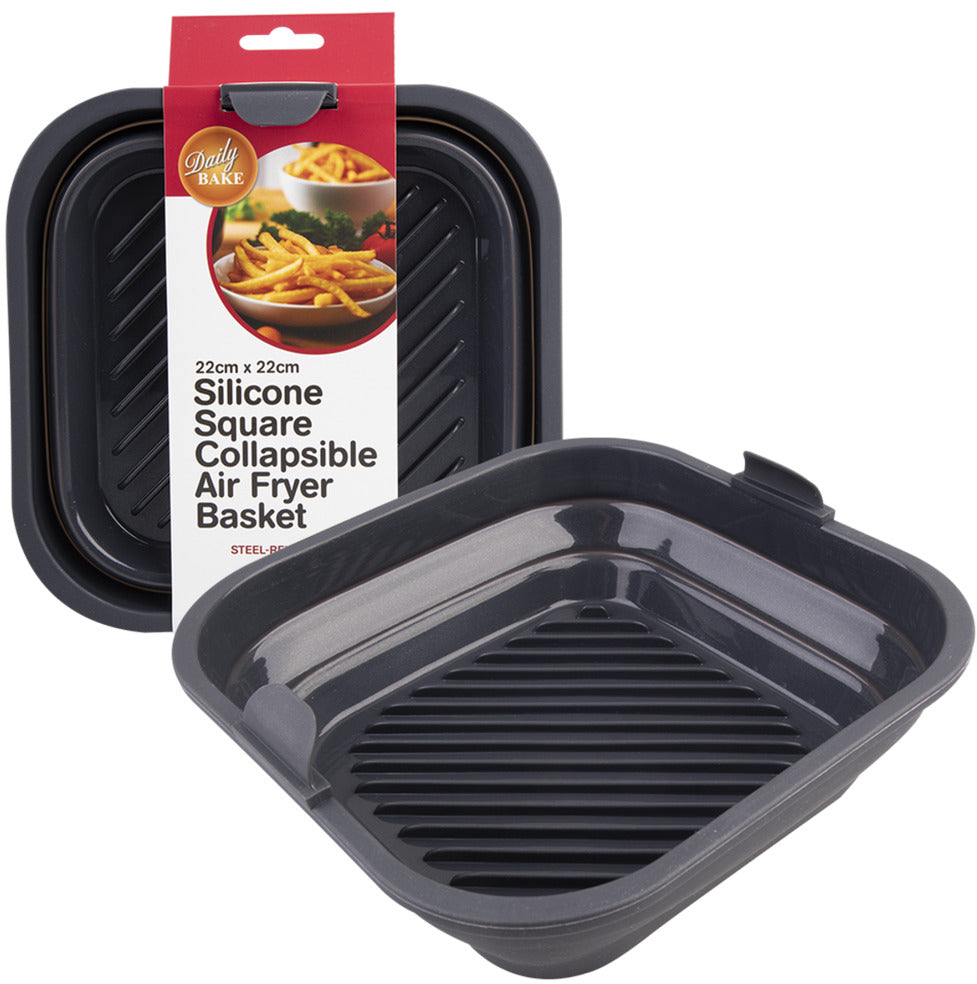 Daily Bake: Silicone Square Collapsible Air Fryer Basket - Charcoal (22x22cm)