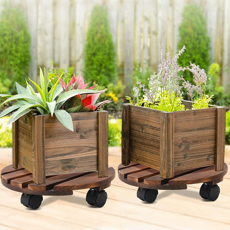 Greenhaven Wooden Rolling Plant Stand With Lockable Wheels (2 Pack)