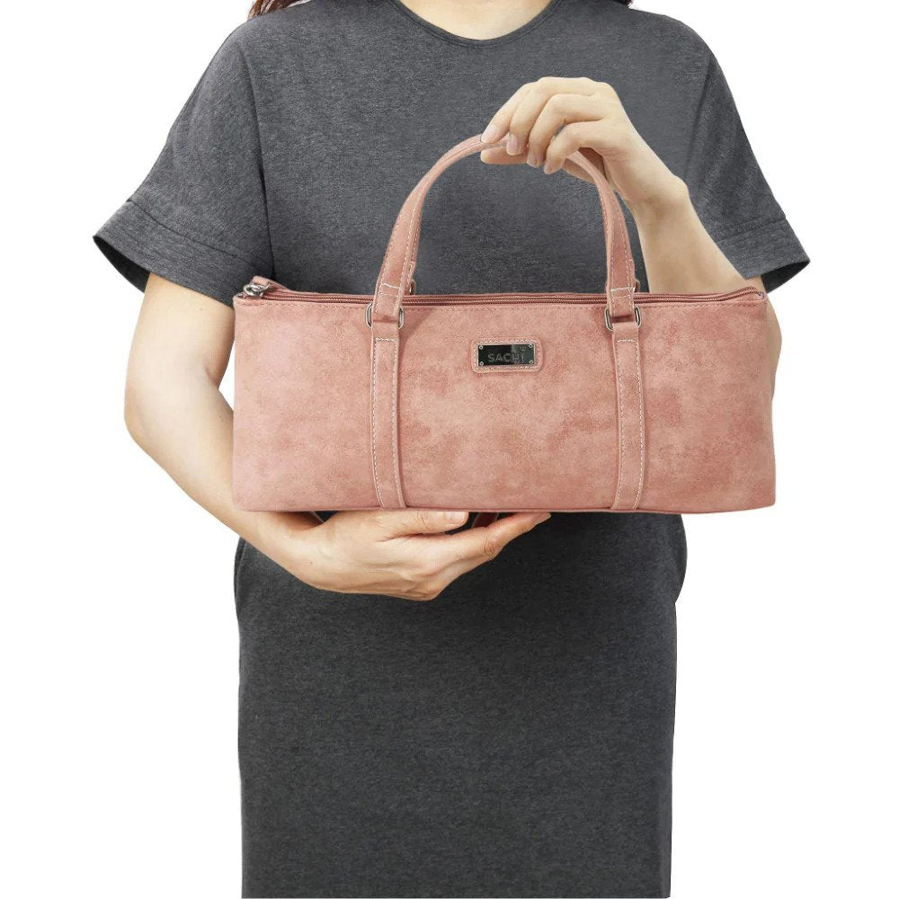 Sachi: Insulated Wine Purse - Faux Leather Blush - D.Line