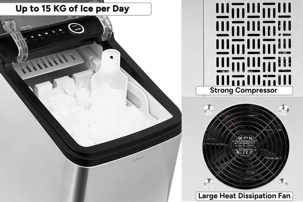 Kogan 15kg Ice Cube Maker with Self-Cleaning (Stainless Steel)