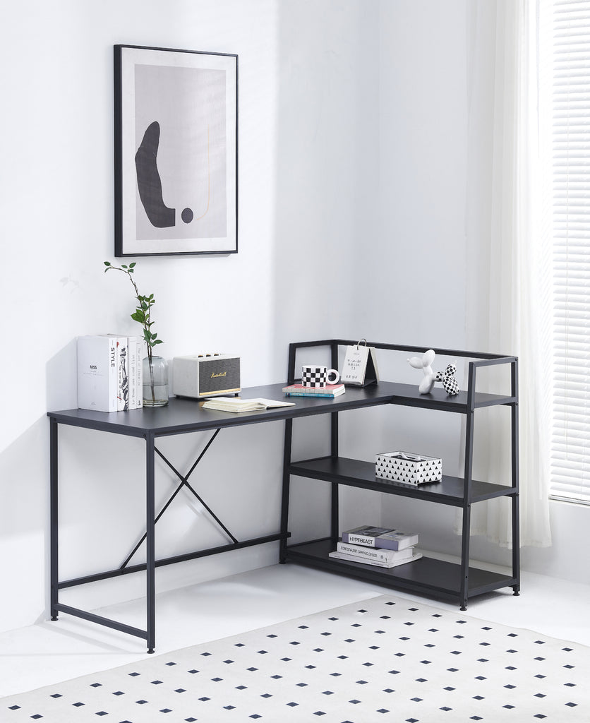 Gorilla Office: Computer Desk Large Reversible Corner Desk Open Storage Shelves Space-Saver-Black