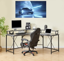 Load image into Gallery viewer, Gorilla Office: Long Corner Desk with Monitor Stand - Black/ Grey Walnut