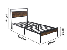 Load image into Gallery viewer, Fraser Country Single Metal Bed Frame with Wooden Rustic Brown Headboard &amp; Footboard - Black