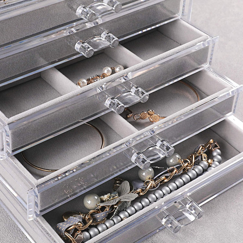 STORFEX DIY 5 Layers Clear Jewelry Organizer - Grey