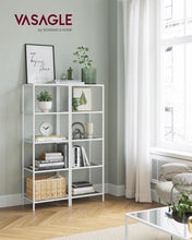 Load image into Gallery viewer, VASAGLE 5-Tier Bookshelf with Tempered Glass - Pearl White &amp; Slate Gray