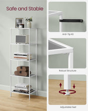 Load image into Gallery viewer, VASAGLE 5-Tier Bookshelf with Tempered Glass - Pearl White &amp; Slate Gray