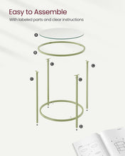 Load image into Gallery viewer, VASAGLE Round End Table with Tempered Glass - Laurel green &amp; Transparent