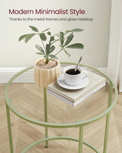 Load image into Gallery viewer, VASAGLE Round End Table with Tempered Glass - Laurel green &amp; Transparent