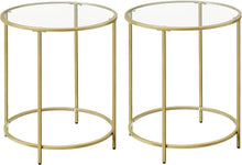 Load image into Gallery viewer, VASAGLE Set of 2 Round Metal Side Tables with Tempered Glass - Gold