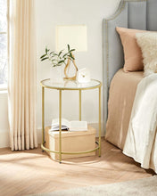 Load image into Gallery viewer, VASAGLE Set of 2 Round Metal Side Tables with Tempered Glass - Gold