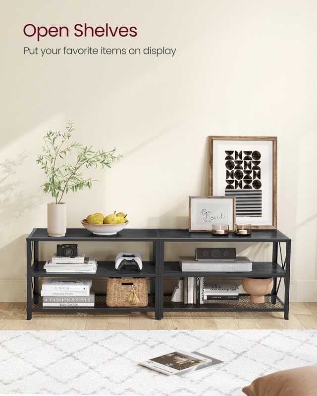 Vasagle 1.6M Large Television Stand With Shelves - Black with Wood Grain