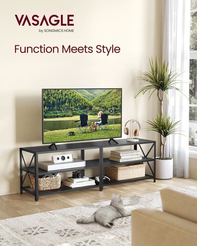 Vasagle 1.6M Large Television Stand With Shelves - Black with Wood Grain
