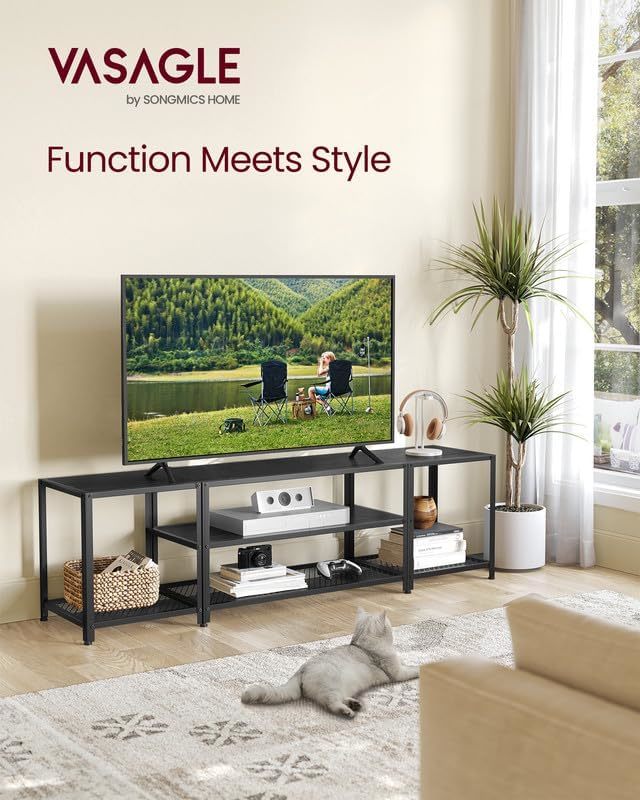 Vasagle 1.8M Large Television Stand With Shelves - Black with Wood Grain