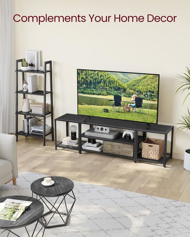 Vasagle 1.8M Large Television Stand With Shelves - Black with Wood Grain