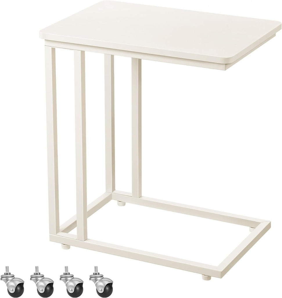 Vasagle Metal End Table with Castors - Cream White
