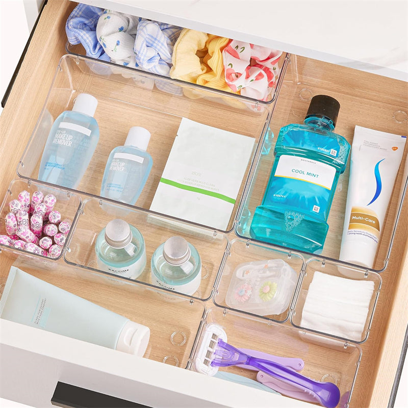 STORFEX Multifunctional Clear Plastic Drawer Organizers Set