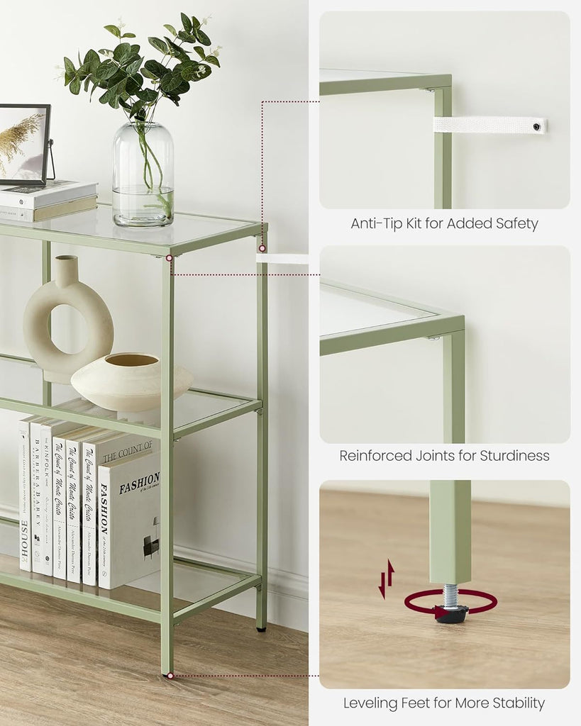 VASAGLE 1M Console Table with Tempered Glass - Laurel Green and Transparent