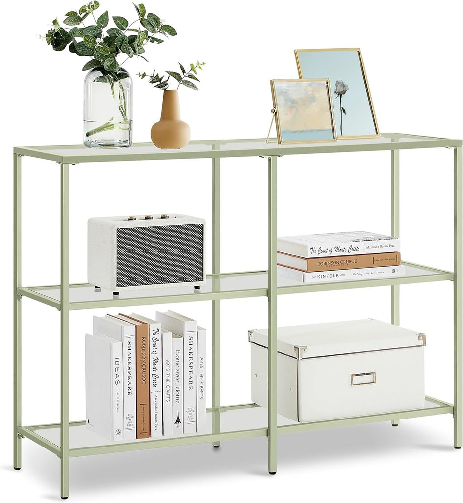 VASAGLE 1M Console Table with Tempered Glass - Laurel Green and Transparent