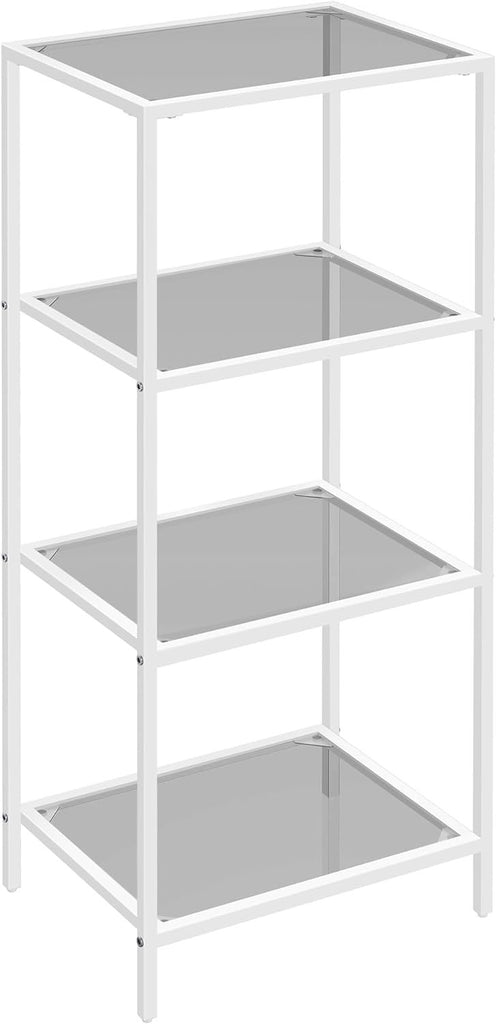 VASAGLE 4-Tier Bookshelf with Tempered Glass - Pearl White and Slate Gray