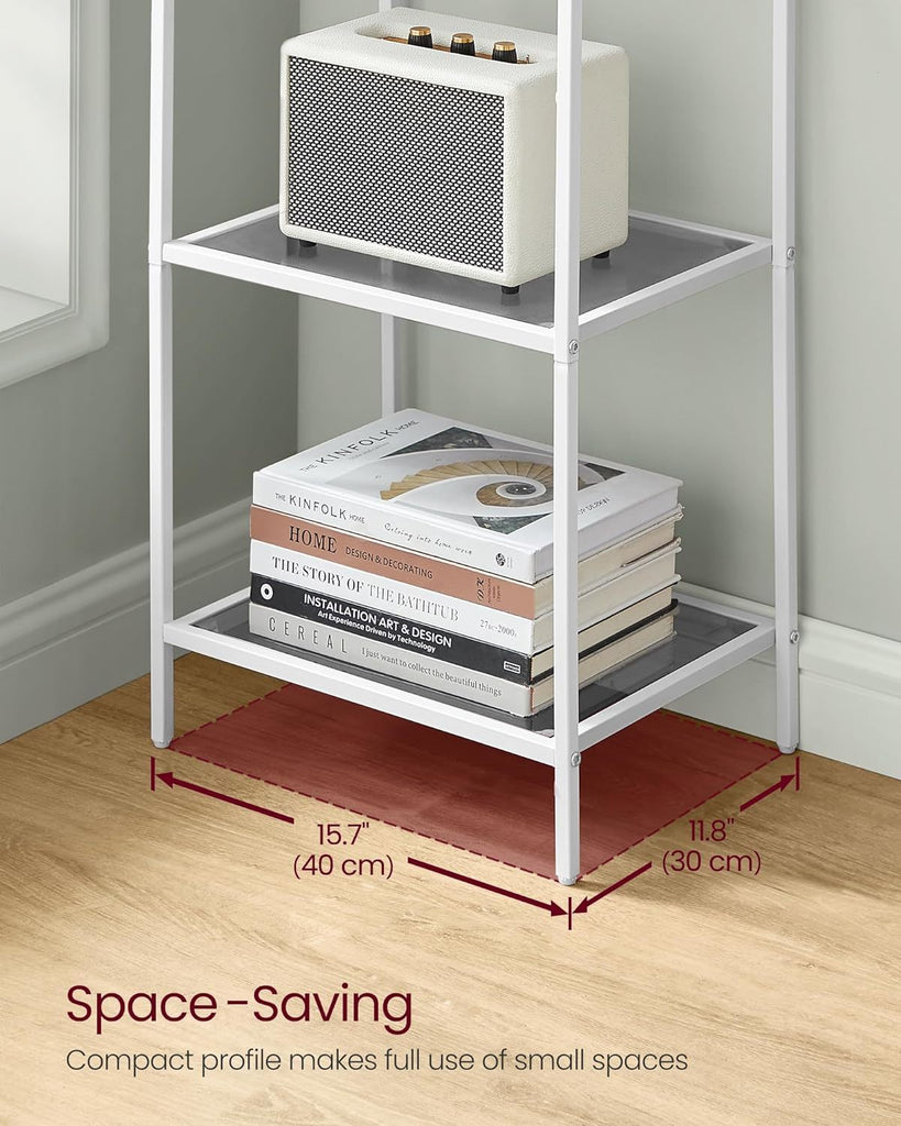 VASAGLE 4-Tier Bookshelf with Tempered Glass - Pearl White and Slate Gray