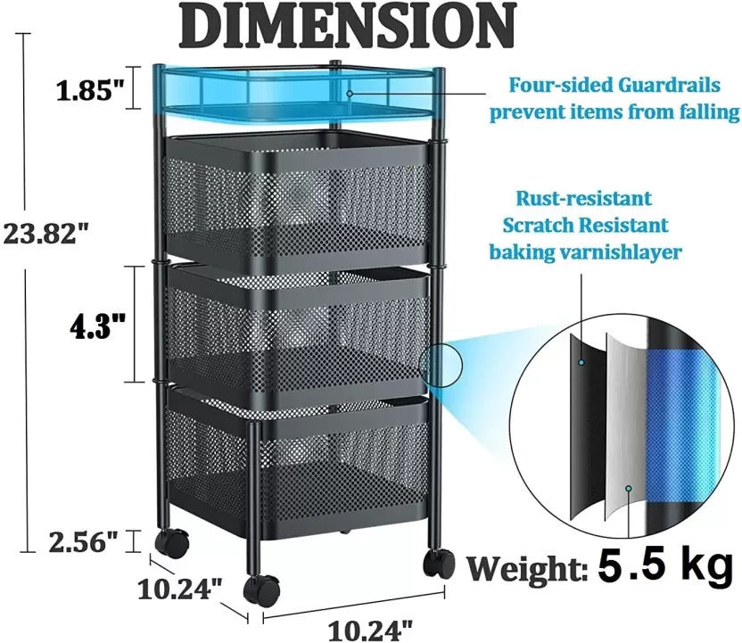 3-Tier Metal Rolling Storage Cart