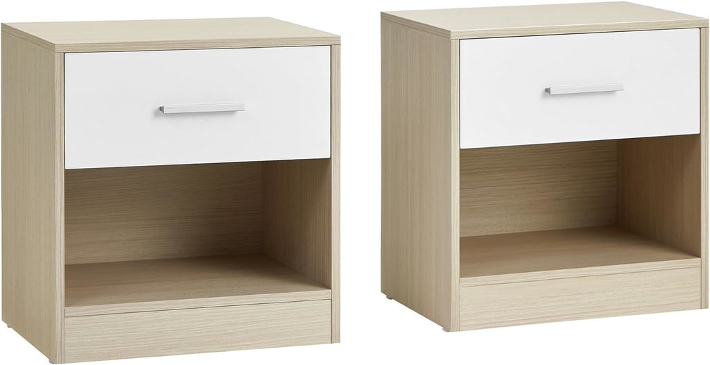 VASAGLE Bedside Table Set of 2 - Natural Beige/White