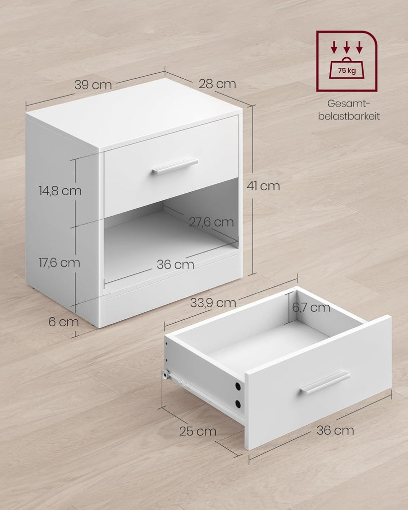 VASAGLE Bedside Table Set of 2 - White