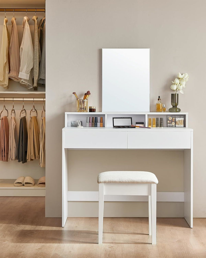 VASAGLE Dressing Table with Large Mirror - White