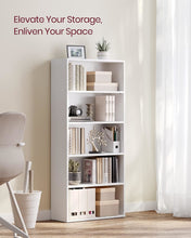 Load image into Gallery viewer, VASAGLE Floor Standing 5-Tier Open Bookcase with Adjustable Storage Shelves - White