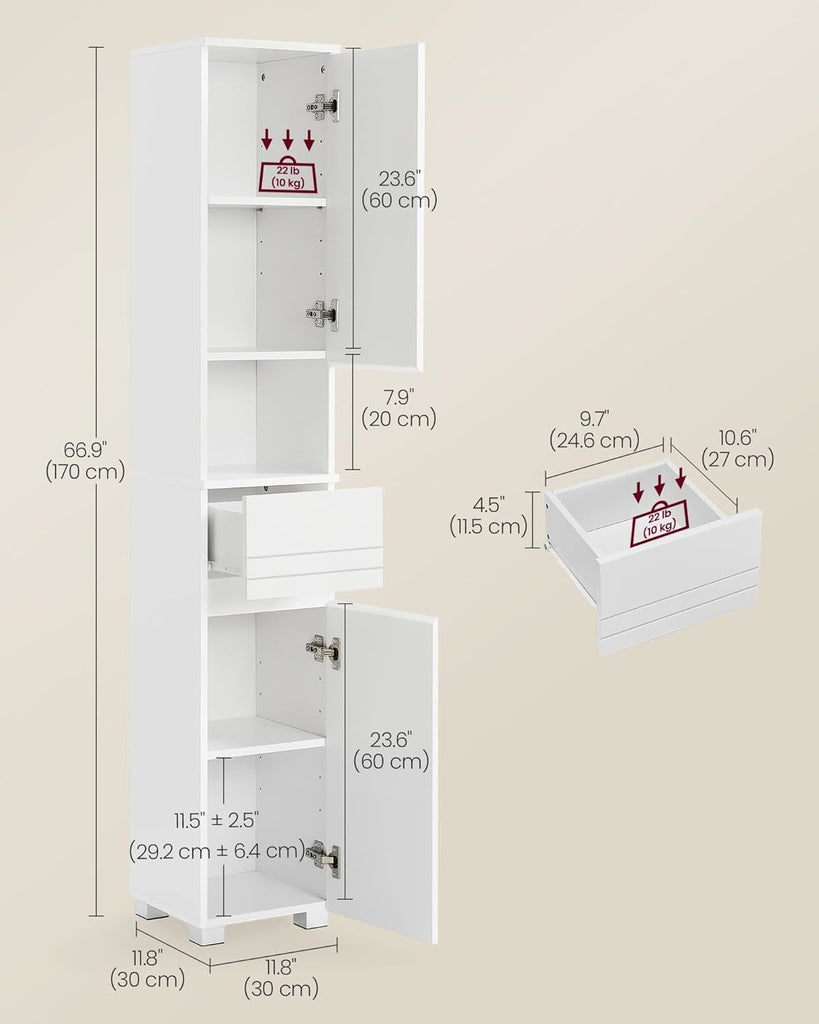 VASAGLE Tall Bathroom Cabinet - White