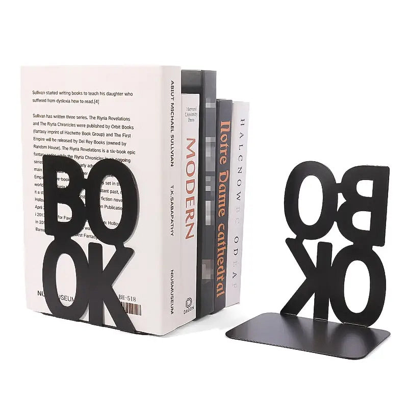 STORFEX Decorative Metal Book Ends - Black (2 Pack)