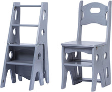 Load image into Gallery viewer, 2 IN 1 Convertible Folding Wooden Chair and Stepladder (Grey)