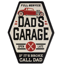 Load image into Gallery viewer, Embossed Iron Wall Art - Dads&#39;s Garage