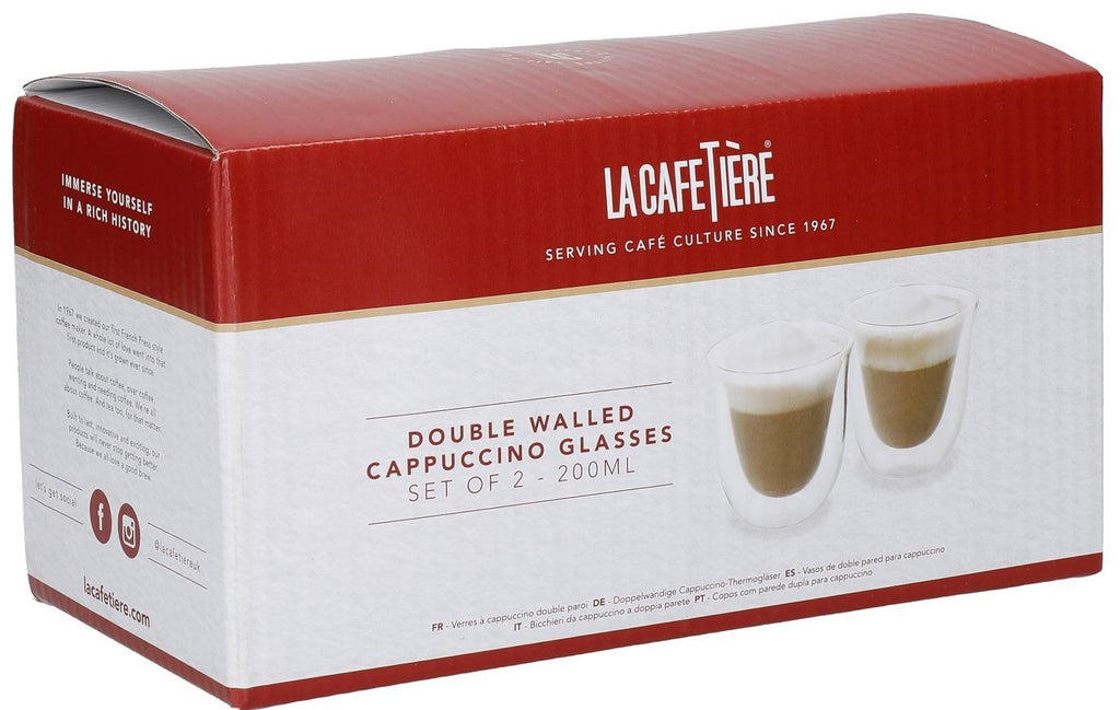 La Cafetière: Double Walled Cappuccino Glass Set (200ml) (Set of 2) - La Cafetiere