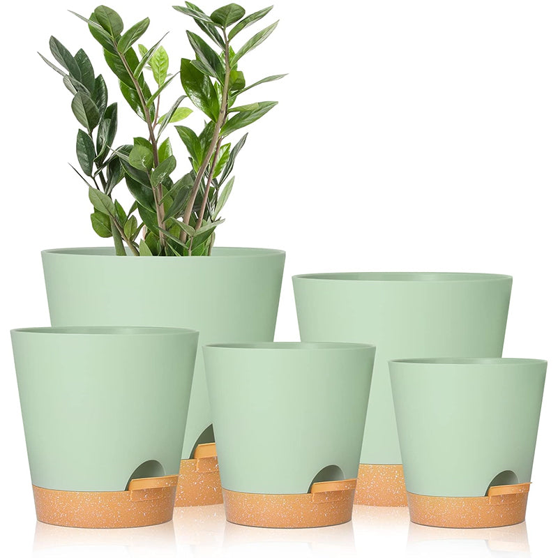 GREENHAVEN Set of 5 Self Watering Planters with Drainage Hole - Green