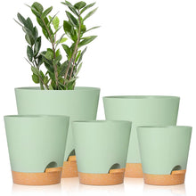 Load image into Gallery viewer, GREENHAVEN Set of 5 Self Watering Planters with Drainage Hole - Green