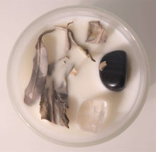 Load image into Gallery viewer, Crystal Soy Wax Candle - White Sage, Vetiver, Patchouli, Clear Quartz &amp; Obsidian