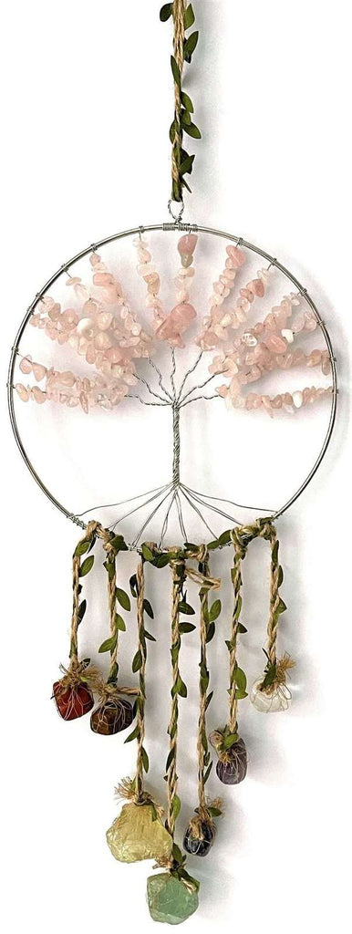 Crystal Tree of Life Dreamcatcher - Rose Quartz (7 Chakras)