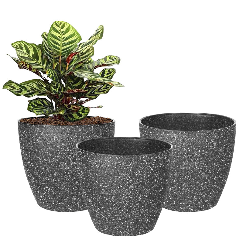 GREENHAVEN Set of 3 Plastic Flower Pots - Grey